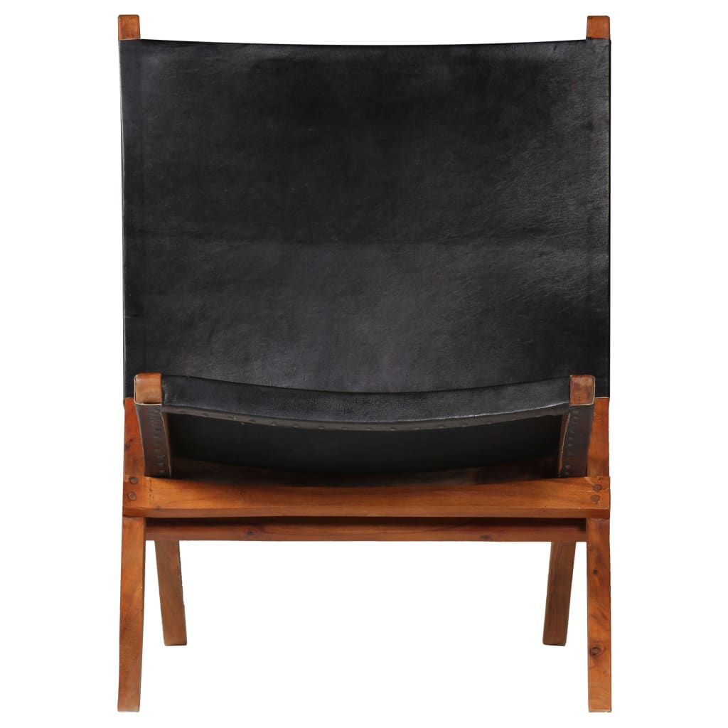 Chaise de relaxation pliable Noir Cuir véritable
