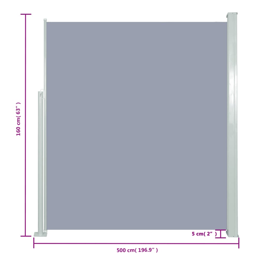 Auvent latéral rétractable 160 x 500 cm Gris
