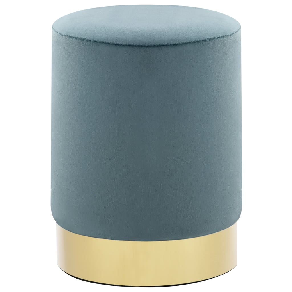 Tabouret Bleu clair et doré Velours