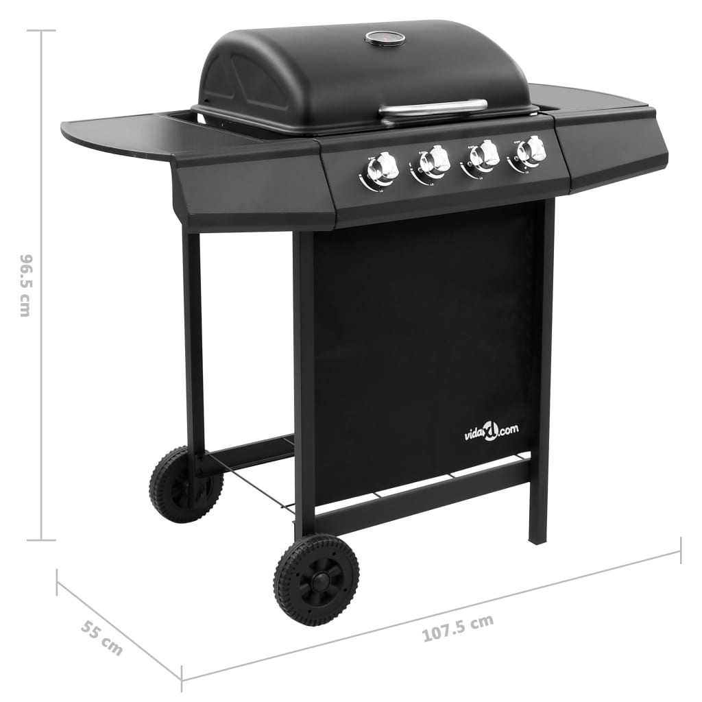 Barbecue gril à gaz avec 4 brûleurs Noir