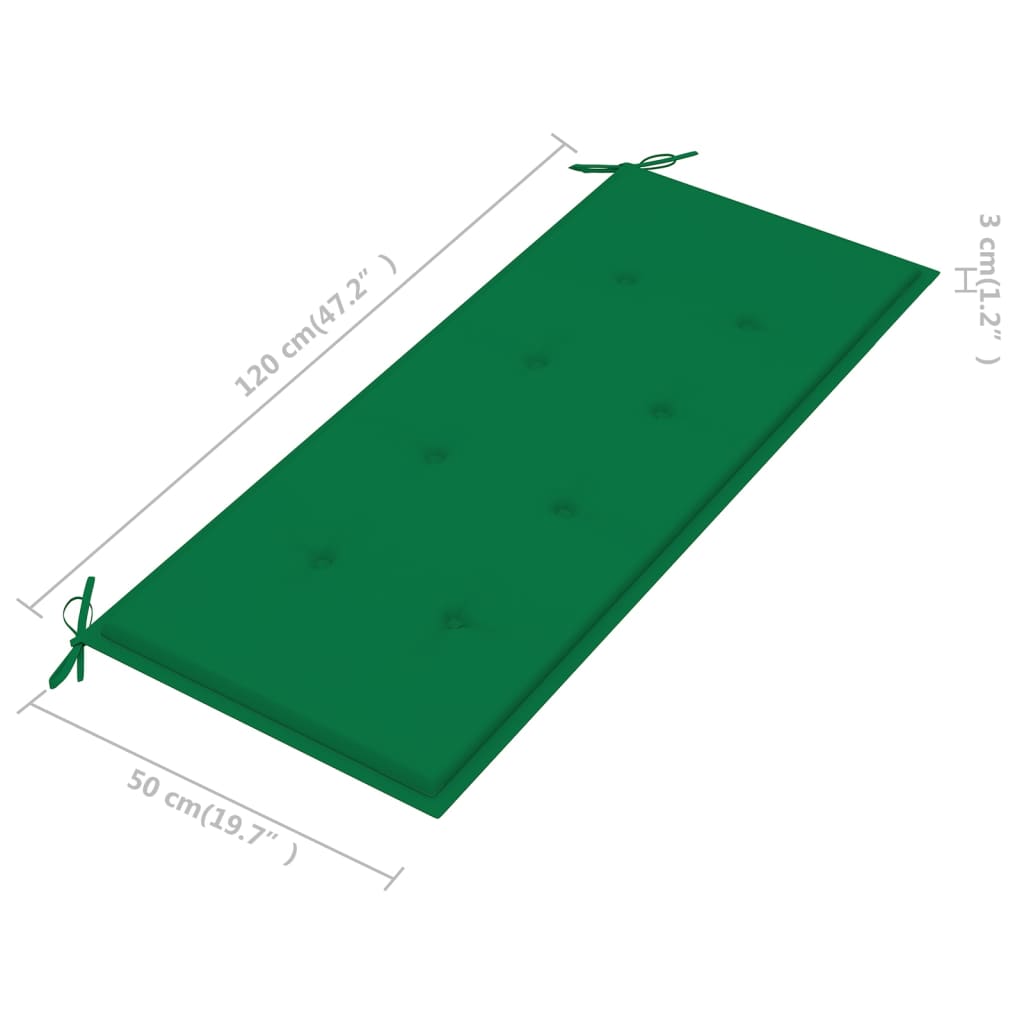 Banc Batavia avec coussin vert 120 cm Bois de teck massif