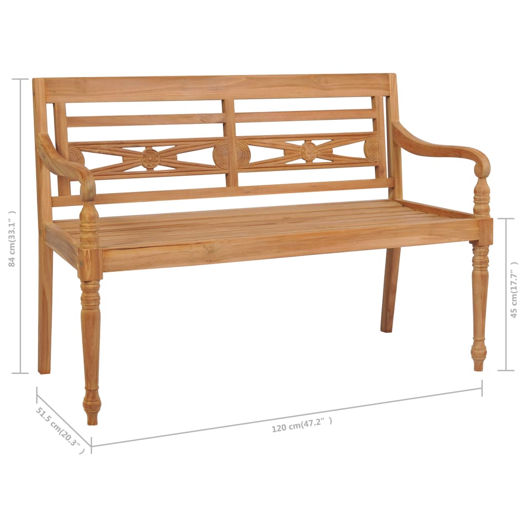 Banc Batavia avec coussin taupe 120 cm Bois de teck massif
