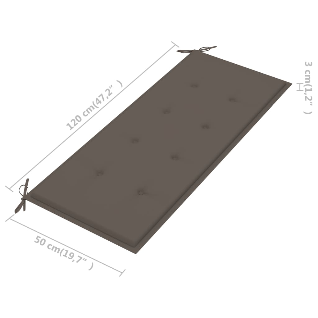 Banc Batavia avec coussin taupe 120 cm Bois de teck massif