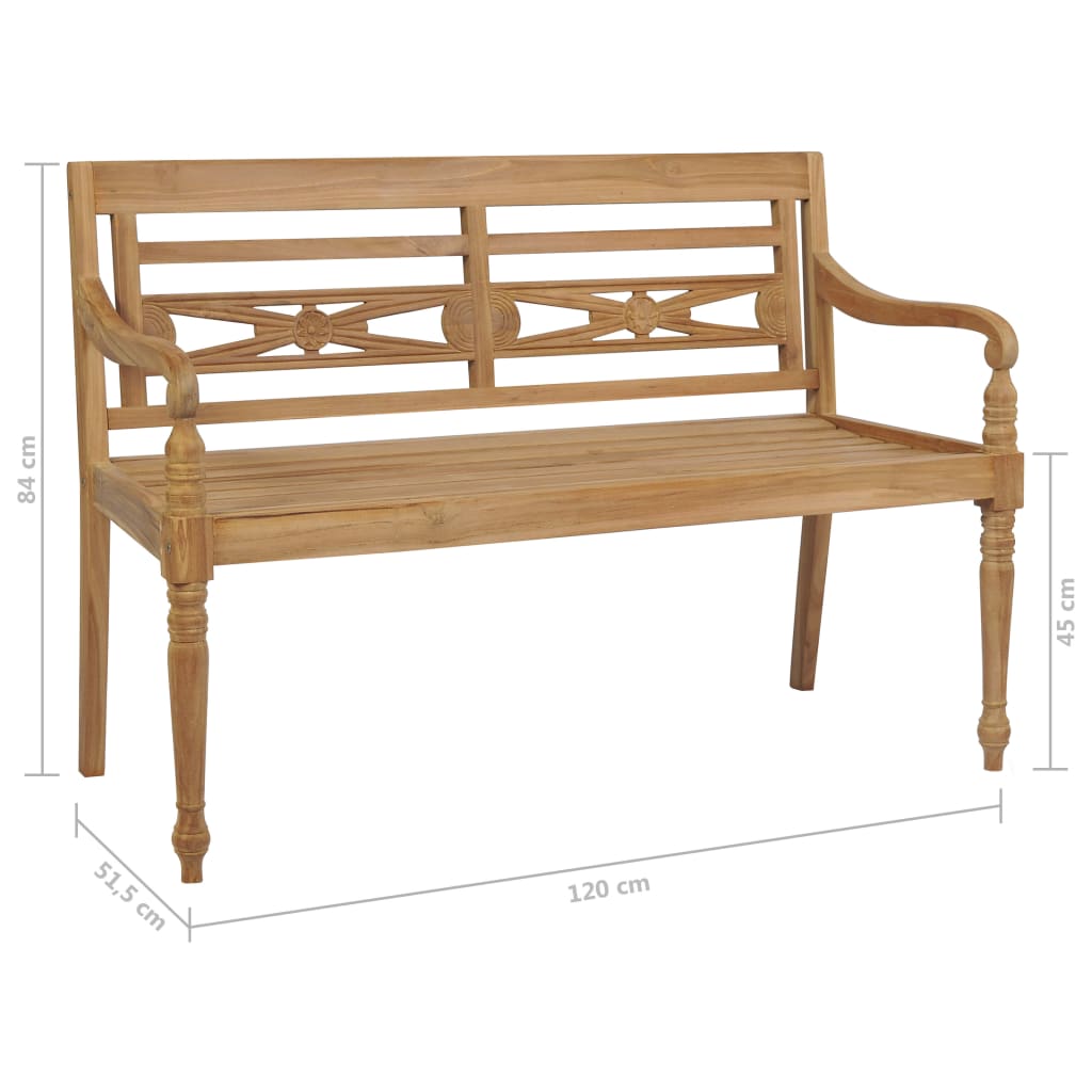 Banc Batavia avec coussin vert vif 120 cm Bois de teck massif