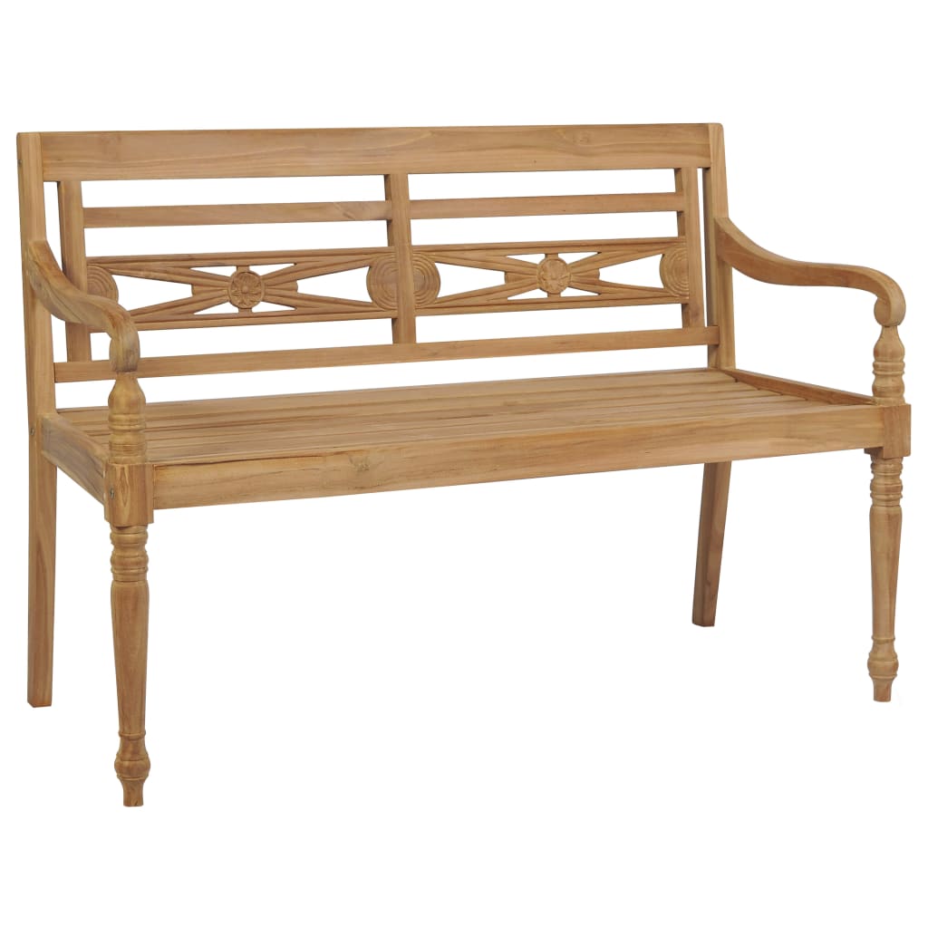 Banc Batavia avec coussin à carreaux gris 120 cm Bois de teck