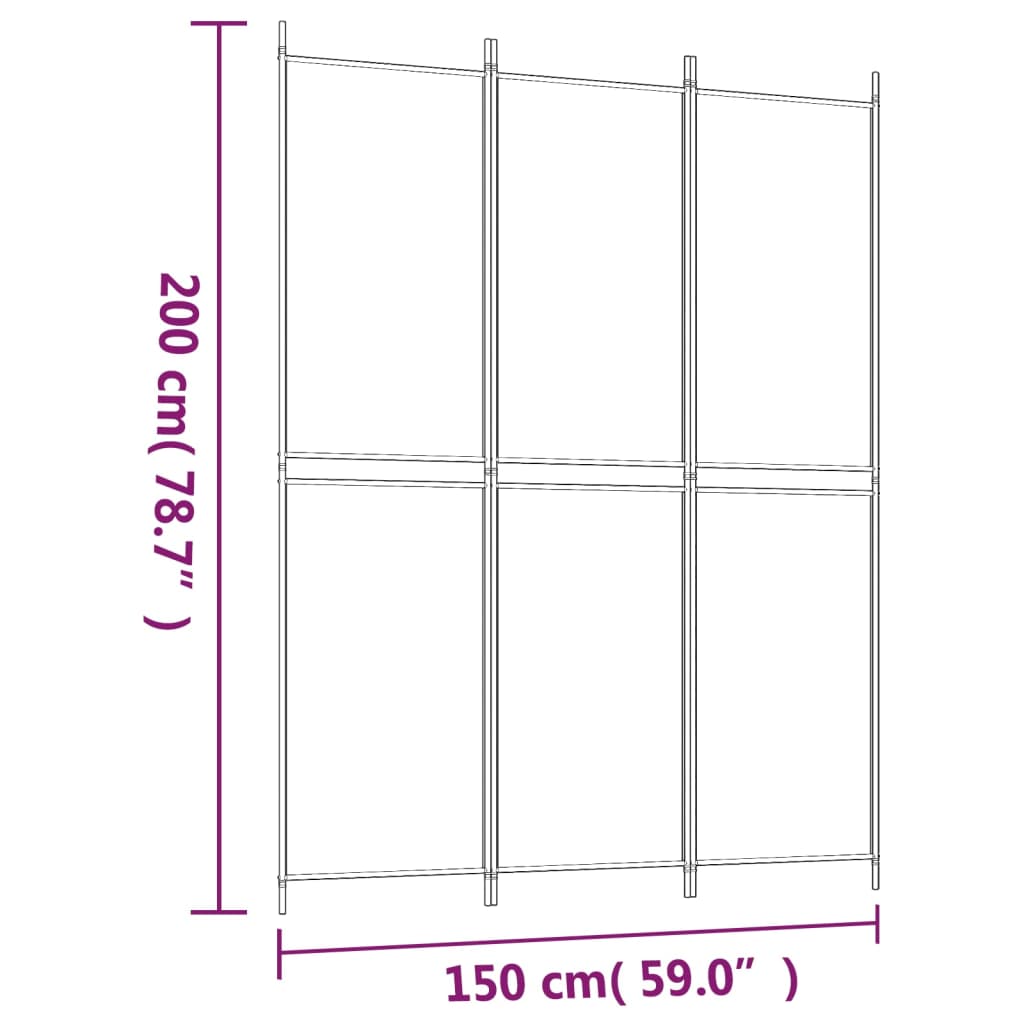 Cloison de séparation 3 panneaux Blanc 150x200 cm Tissu