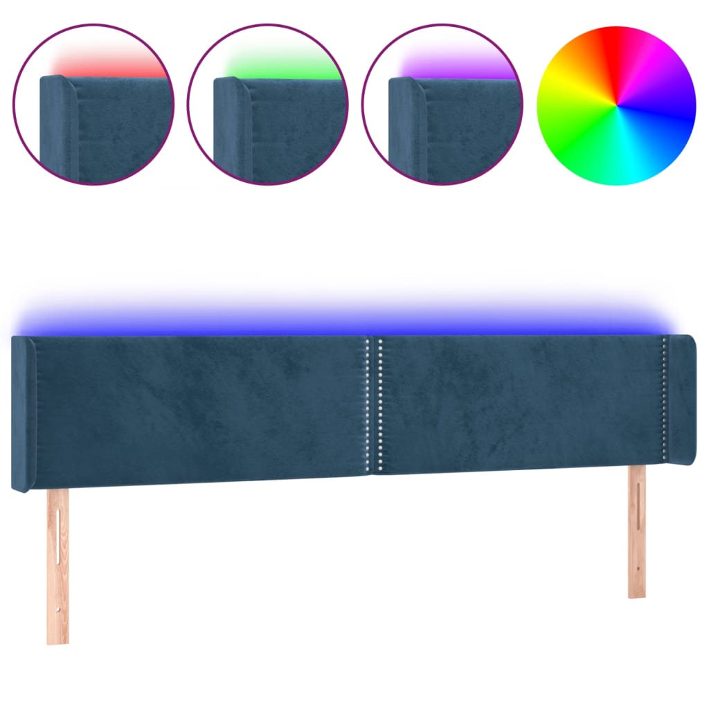 Tête de lit à LED Bleu foncé 183x16x78/88 cm Velours
