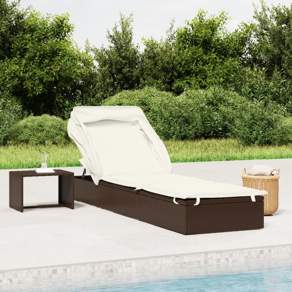 Transat avec toit pliable marron 213x63x97 cm résine tressée