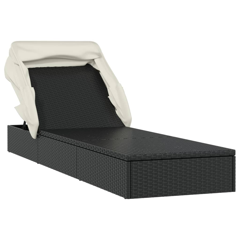 Transat avec toit pliable noir 213x63x97 cm résine tressée
