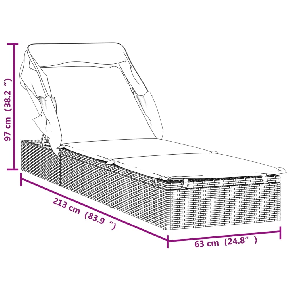 Transat avec toit pliable noir 213x63x97 cm résine tressée
