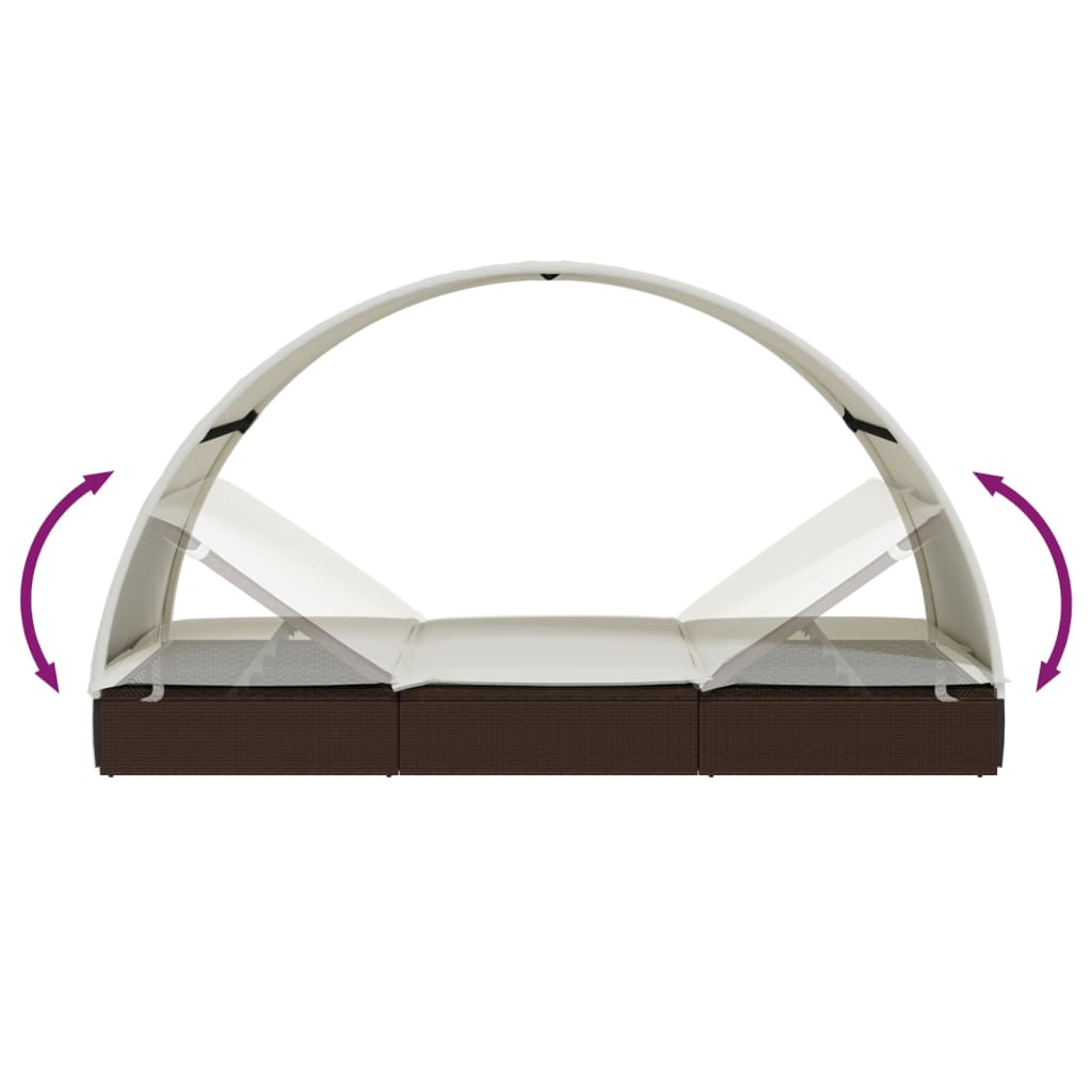 Transat 2 places avec toit rond marron 211x112x140 cm