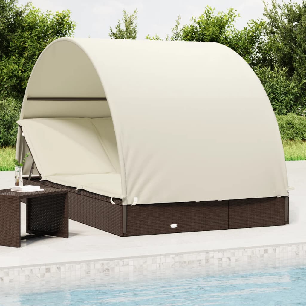 Transat 2 places avec toit rond marron 211x112x140 cm