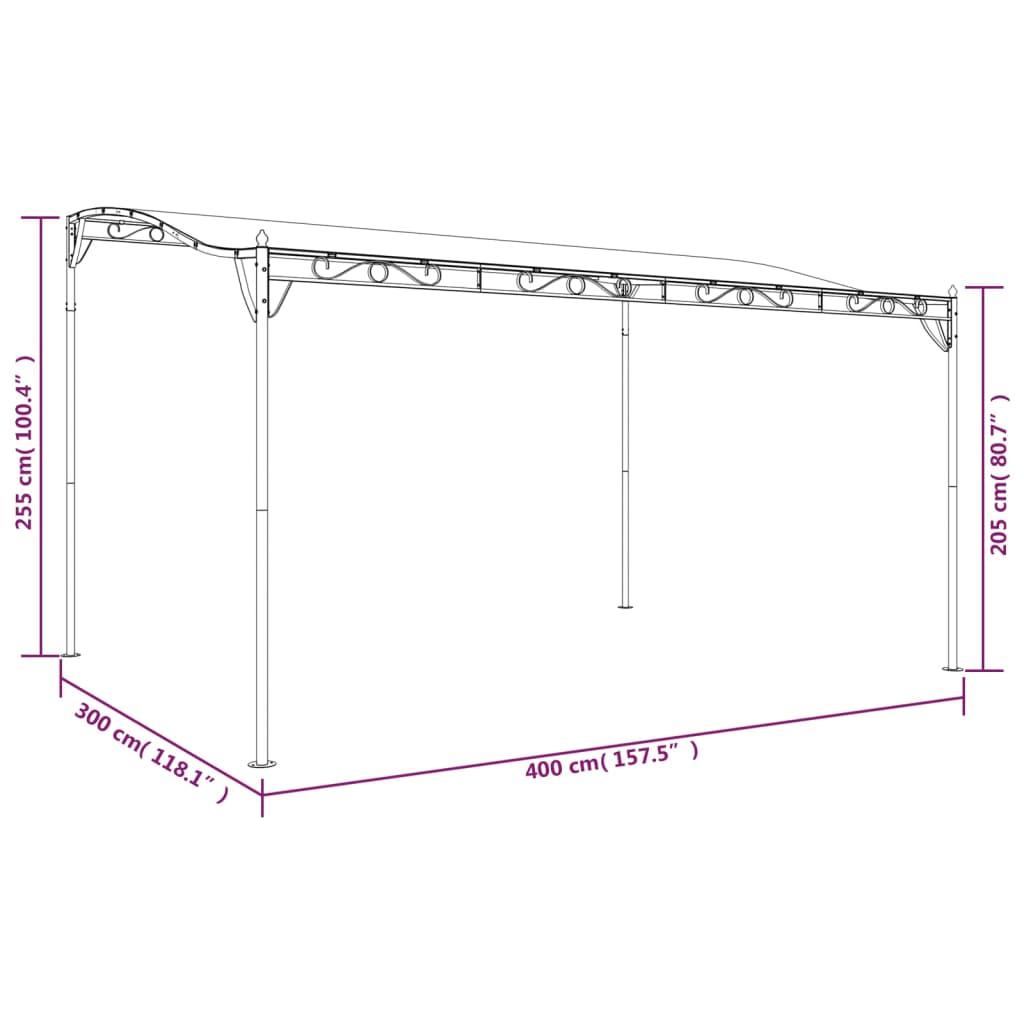Auvent crème 4x3 m 180 g/m² tissu et acier