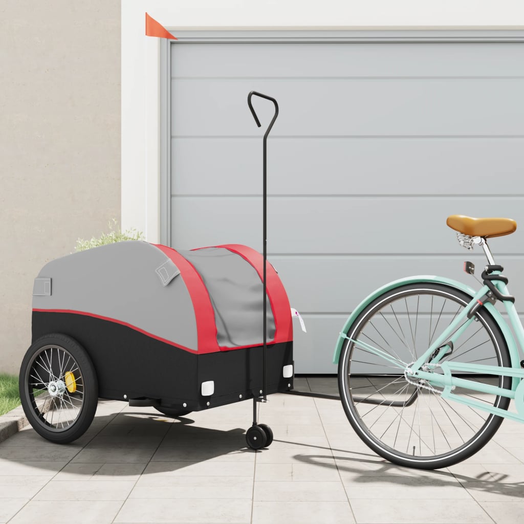 Remorque de vélo noir et rouge 45 kg fer