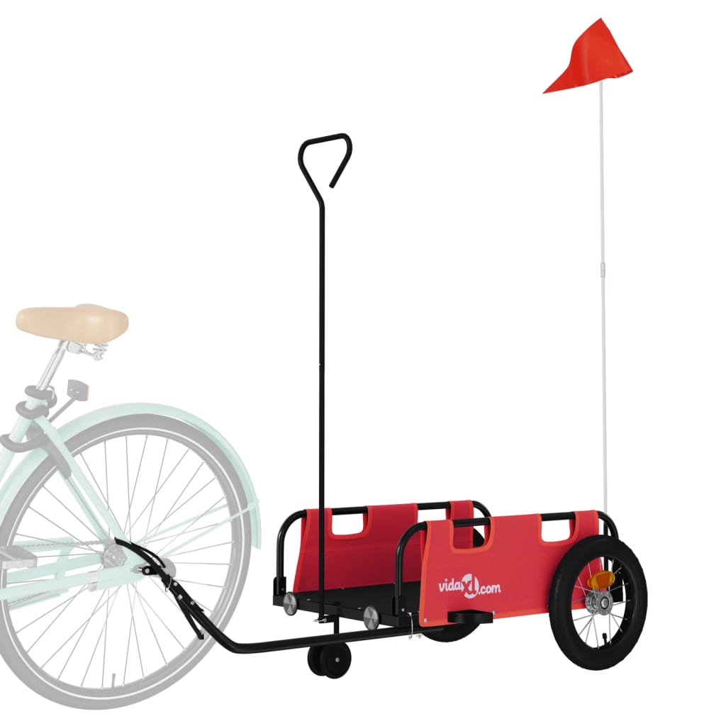 Remorque de vélo rouge tissu oxford et fer
