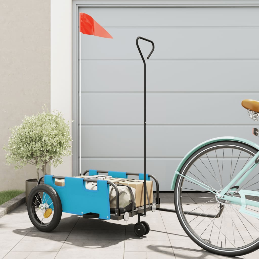Remorque de vélo bleu tissu oxford et fer