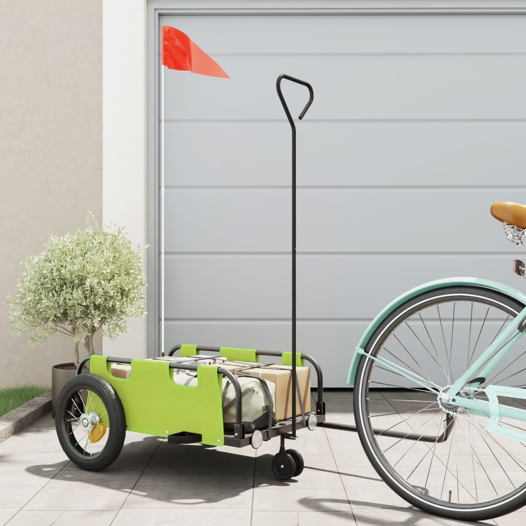 Remorque de vélo vert tissu oxford et fer