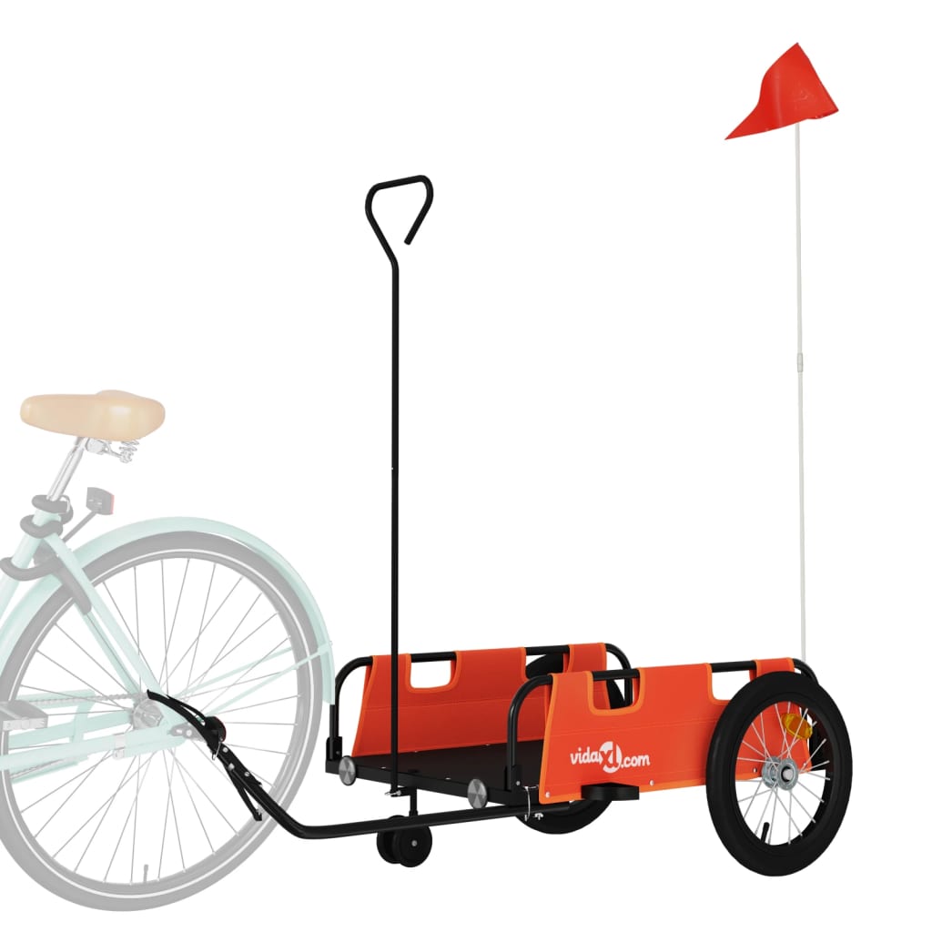 Remorque de vélo orange tissu oxford et fer
