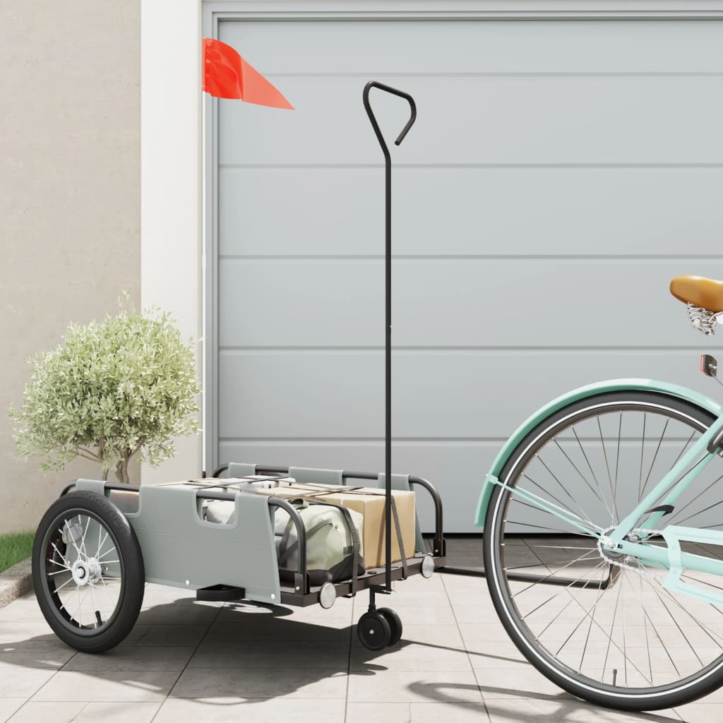 Remorque de vélo gris tissu oxford et fer
