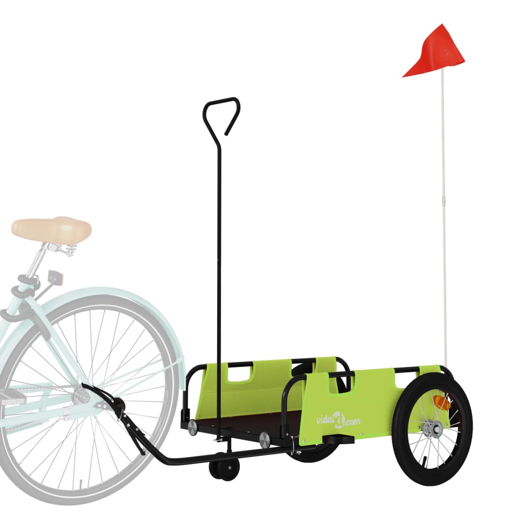 Remorque de vélo vert tissu oxford et fer