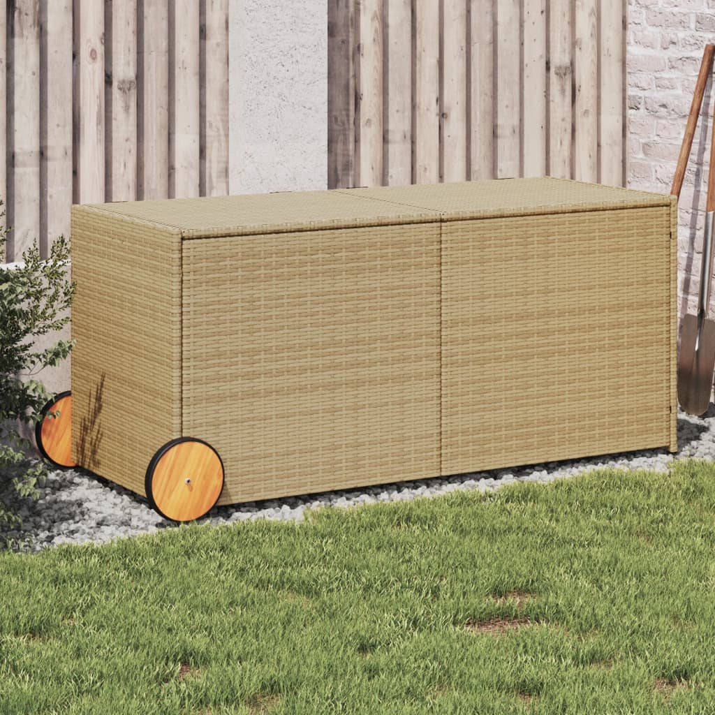 Boîte de rangement de jardin et roues mélange beige 283L rotin
