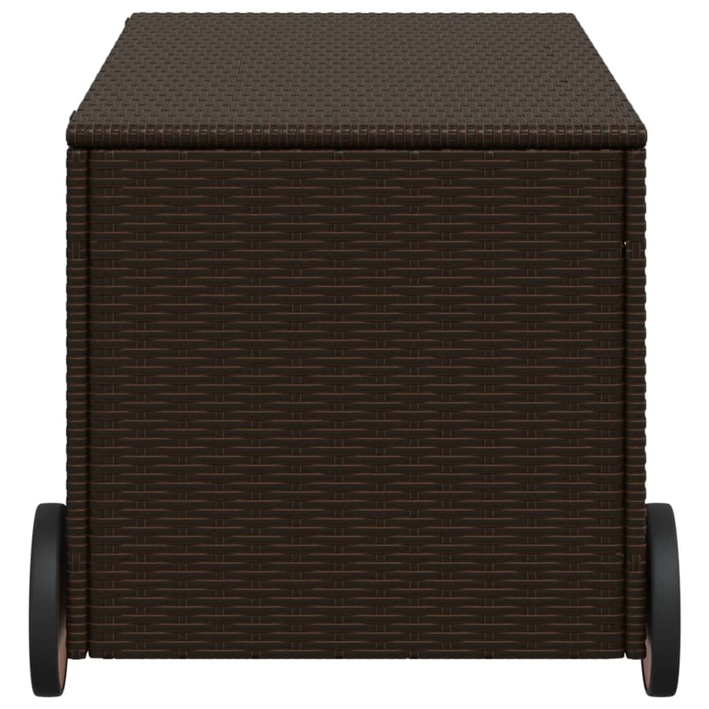 Boîte de rangement de jardin et roues marron 190L poly rotin