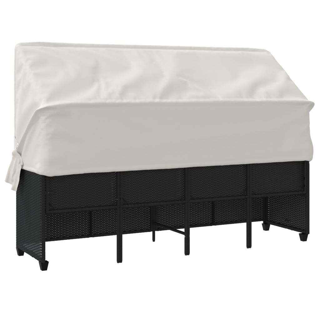 Chaise longue avec auvent et coussins noir résine tressée