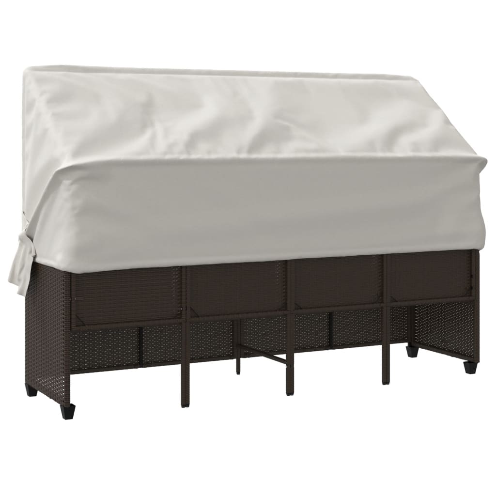 Chaise longue avec auvent et coussins marron résine tressée