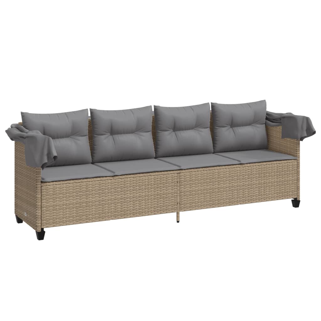 Chaise longue avec auvent et coussins beige résine tressée