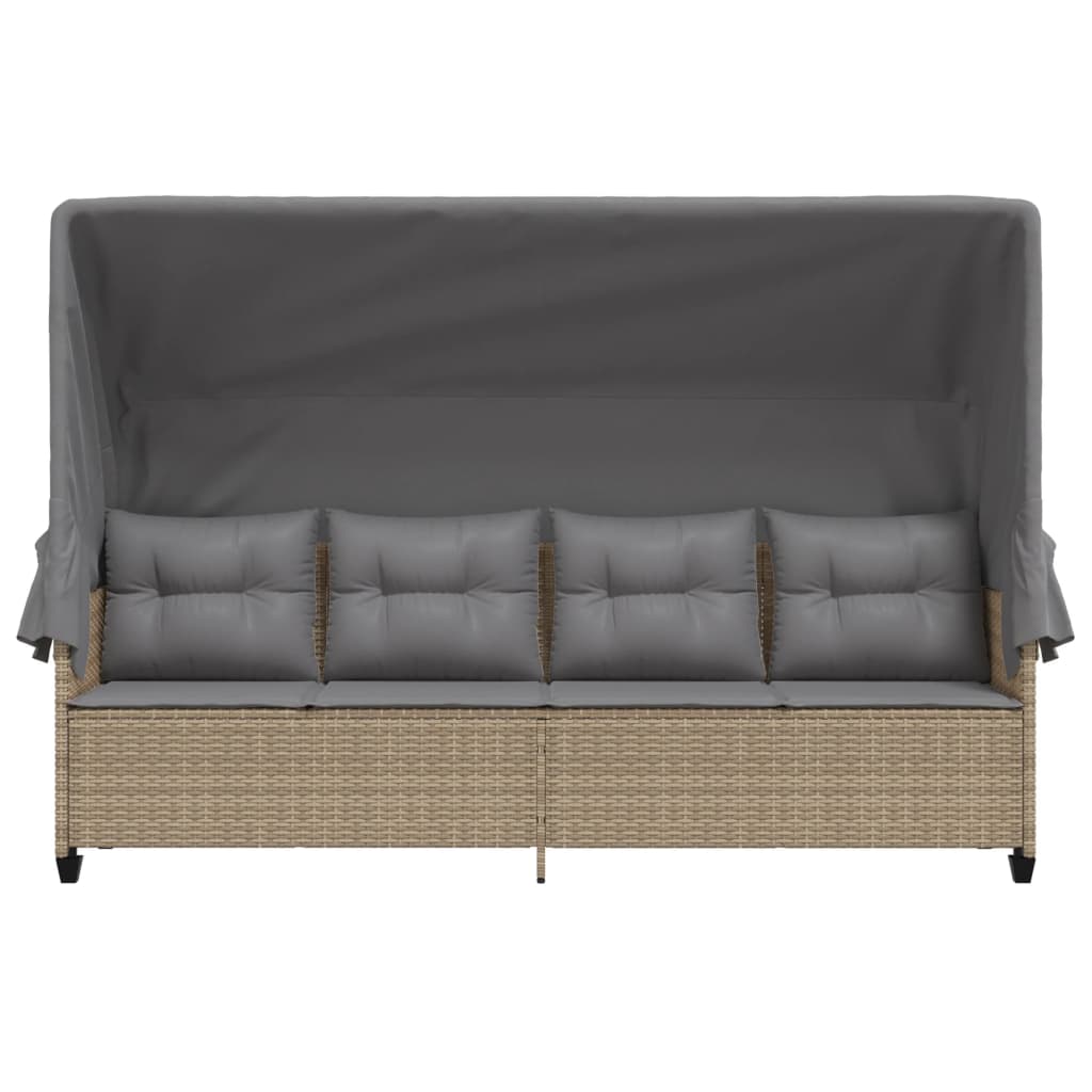 Chaise longue avec auvent et coussins beige résine tressée