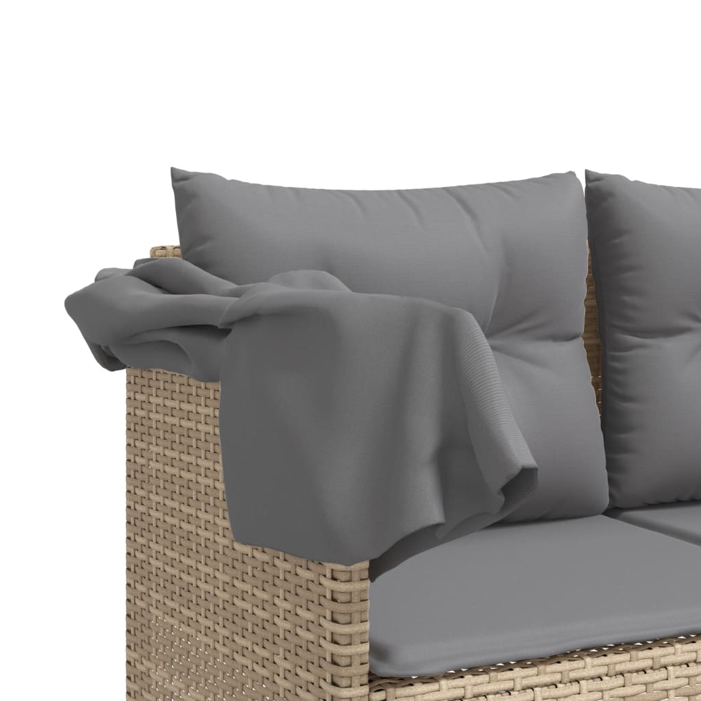 Chaise longue avec auvent et coussins beige résine tressée