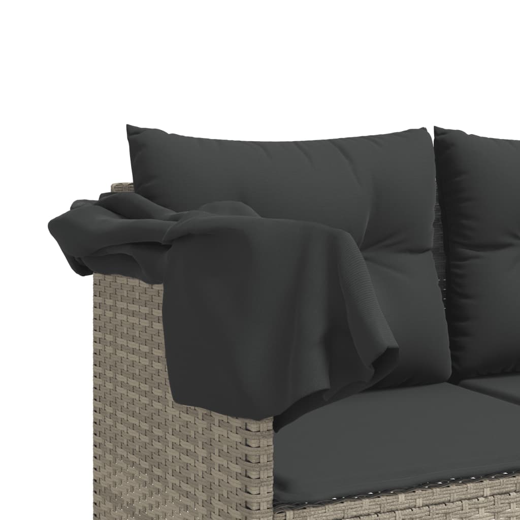 Chaise longue avec auvent et coussins gris clair résine tressée