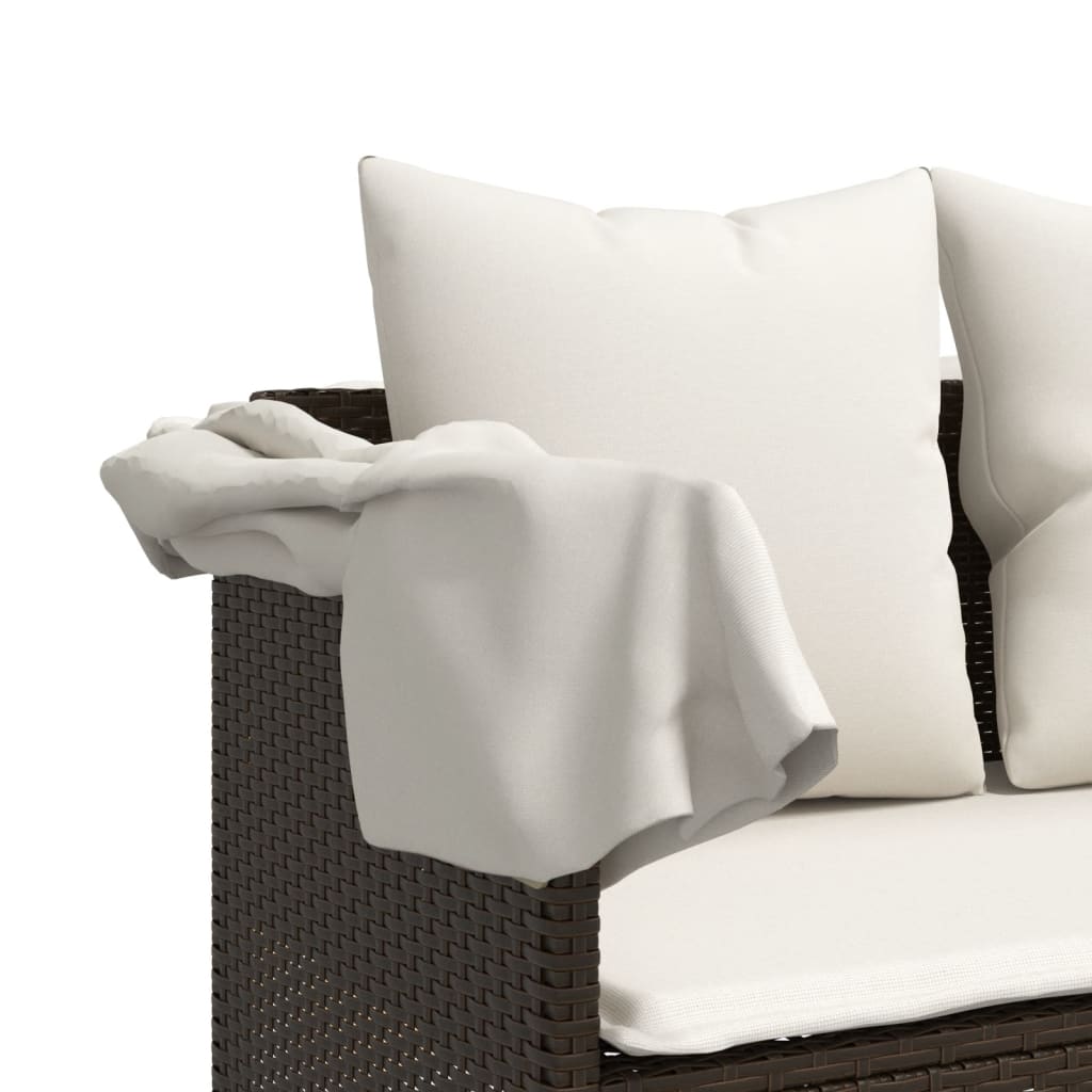 Chaise longue avec auvent et coussins marron résine tressée