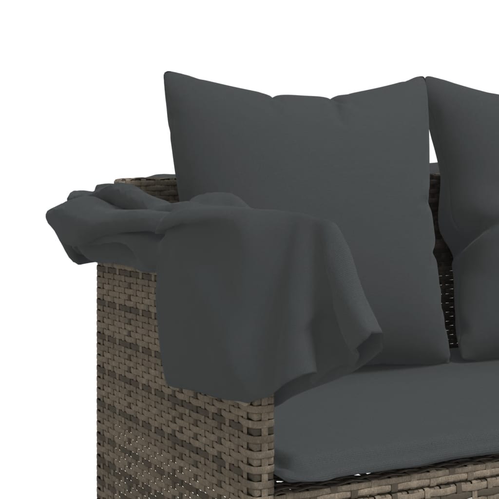 Chaise longue avec auvent et coussins gris résine tressée