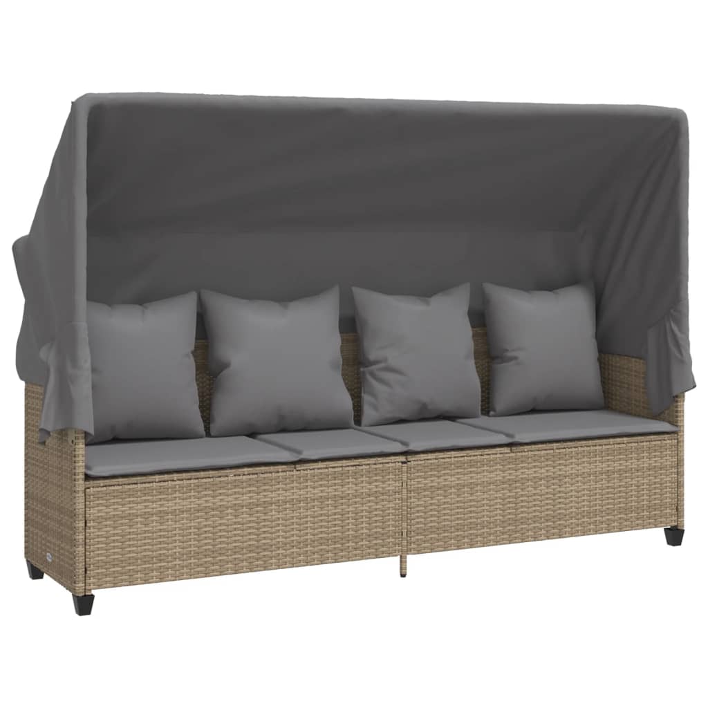 Chaise longue avec auvent et coussins beige résine tressée