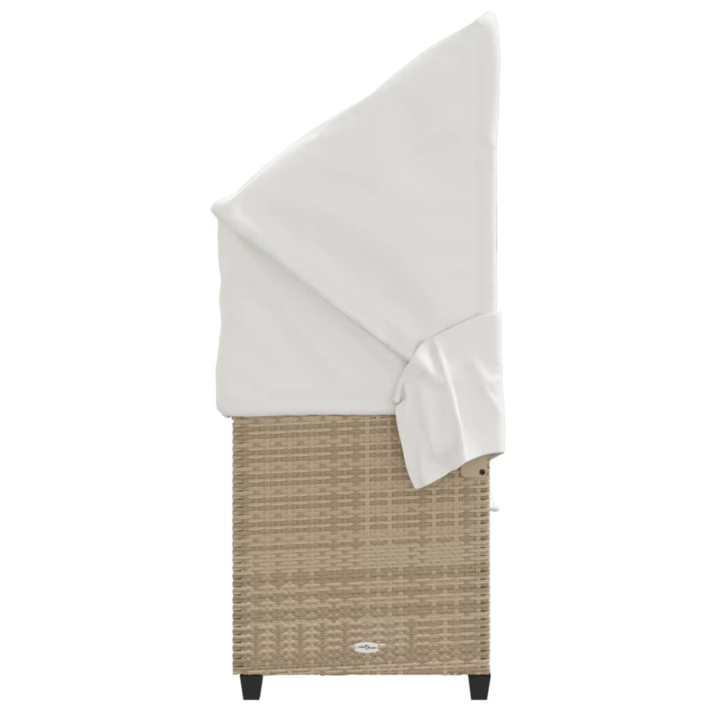Chaise longue avec auvent et coussins beige résine tressée