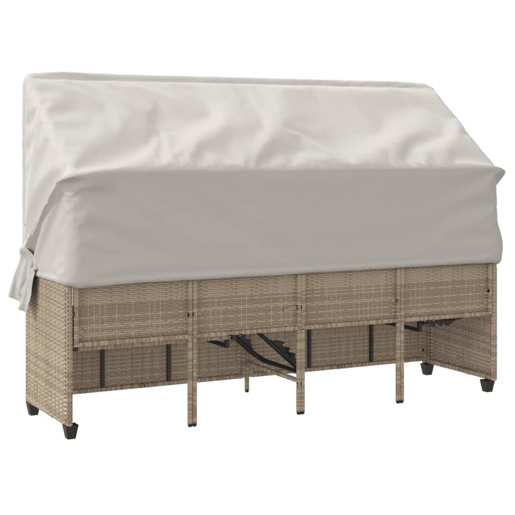 Chaise longue avec auvent et coussins beige résine tressée