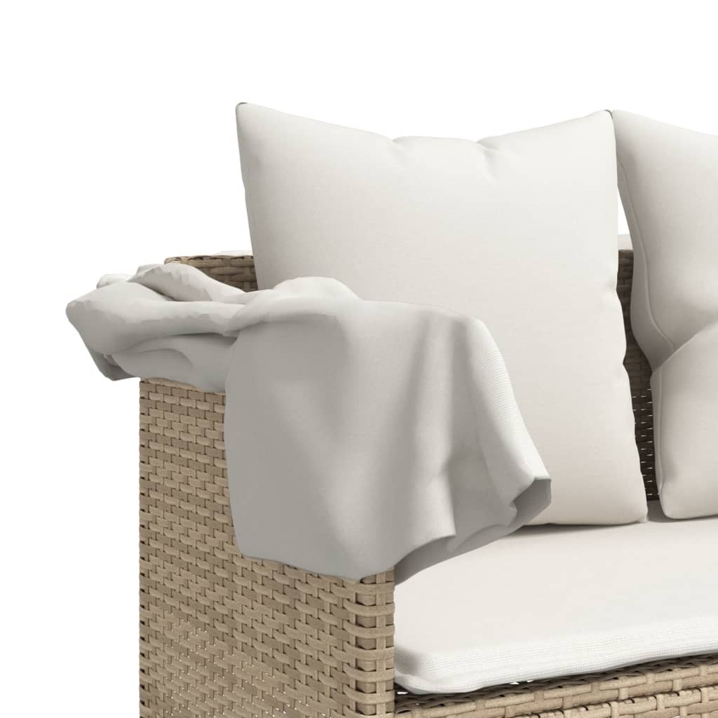Chaise longue avec auvent et coussins beige résine tressée