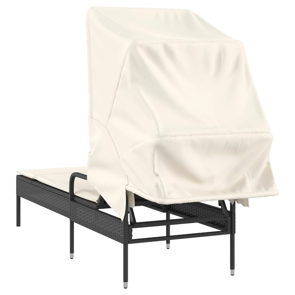 Chaise longue avec auvent noir résine tressée