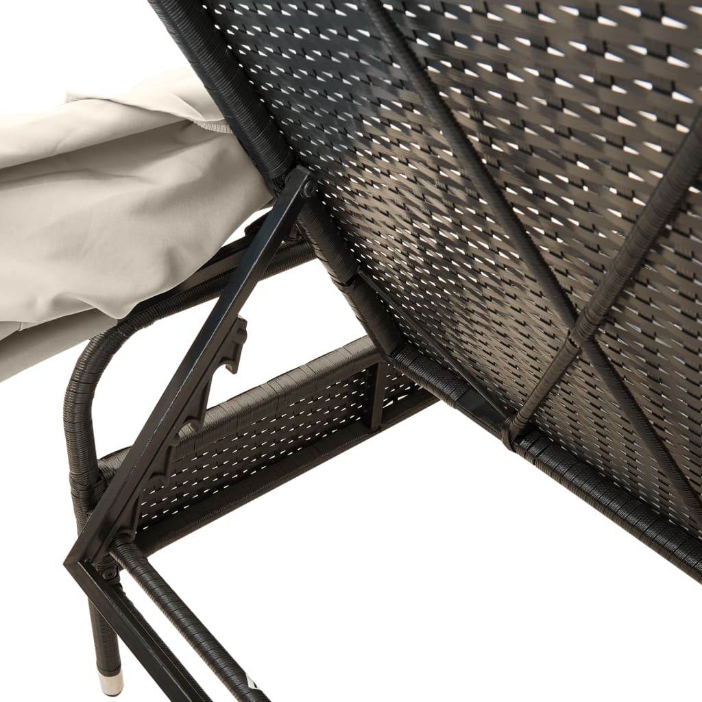 Chaise longue avec auvent noir résine tressée