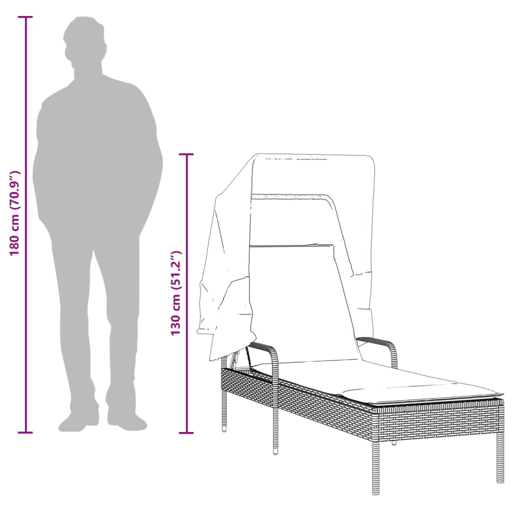 Chaise longue avec auvent noir résine tressée