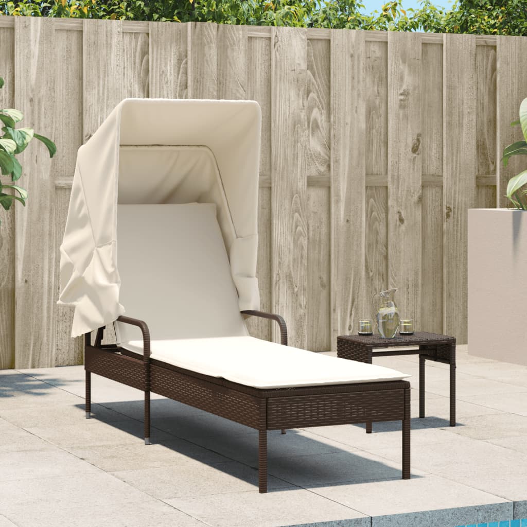 Chaise longue avec auvent marron résine tressée