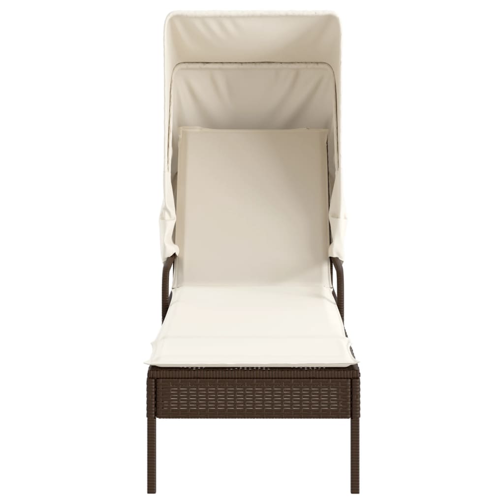 Chaise longue avec auvent marron résine tressée