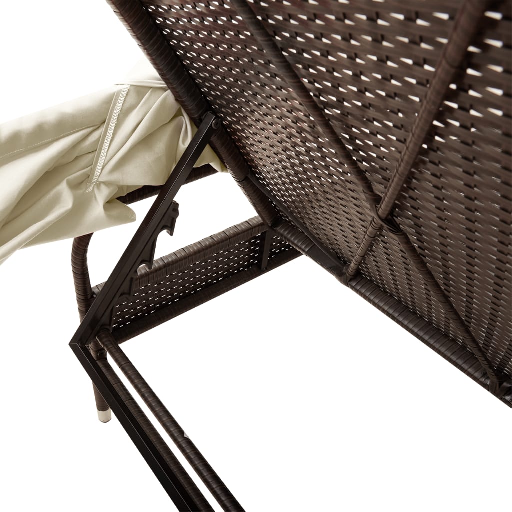 Chaise longue avec auvent marron résine tressée