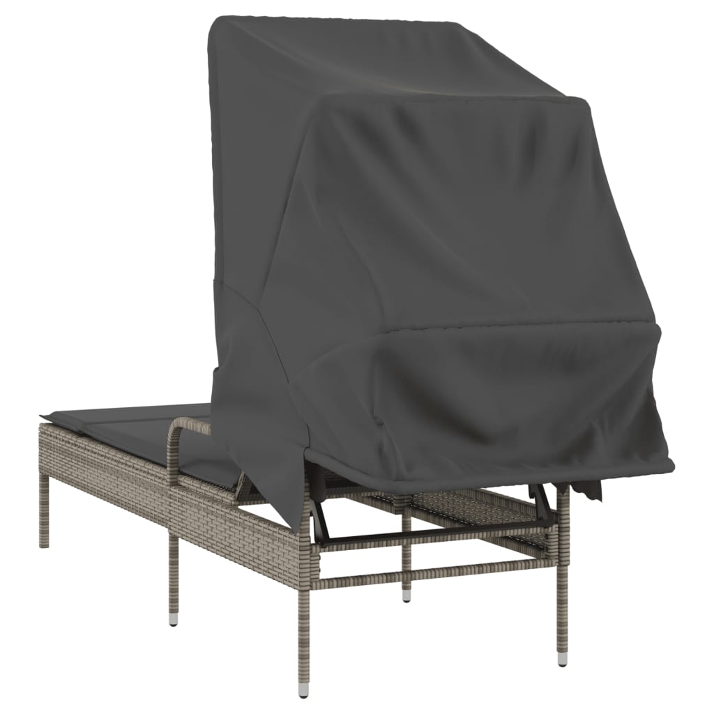 Chaise longue avec auvent gris résine tressée