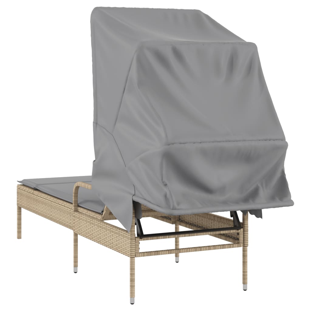 Chaise longue avec auvent beige résine tressée
