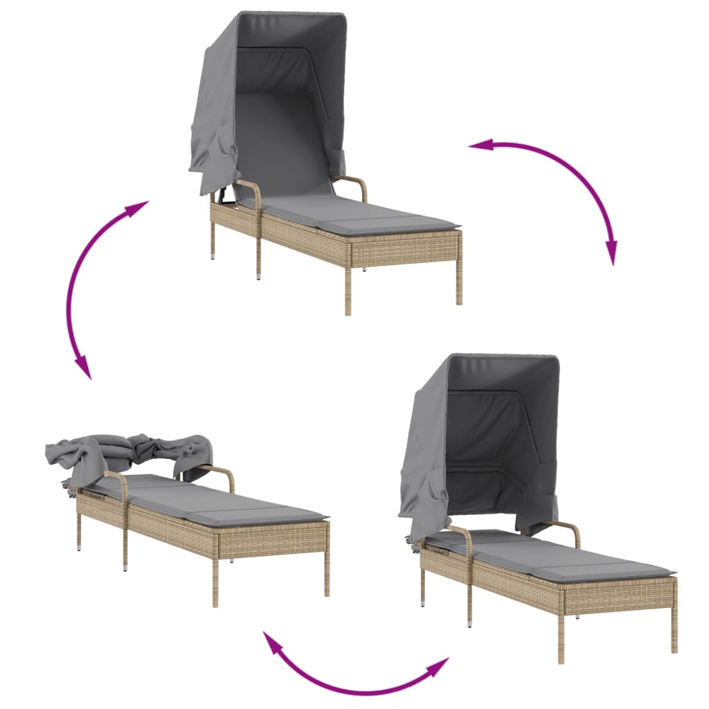 Chaise longue avec auvent beige résine tressée