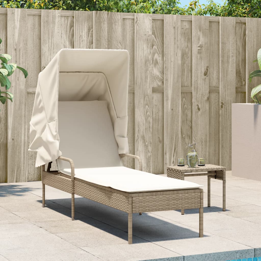 Chaise longue avec auvent beige résine tressée