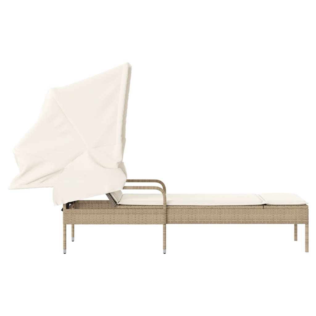 Chaise longue avec auvent beige résine tressée