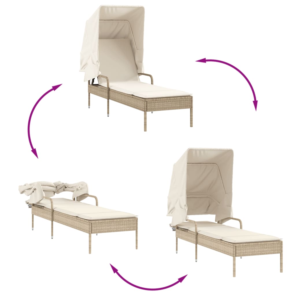 Chaise longue avec auvent beige résine tressée